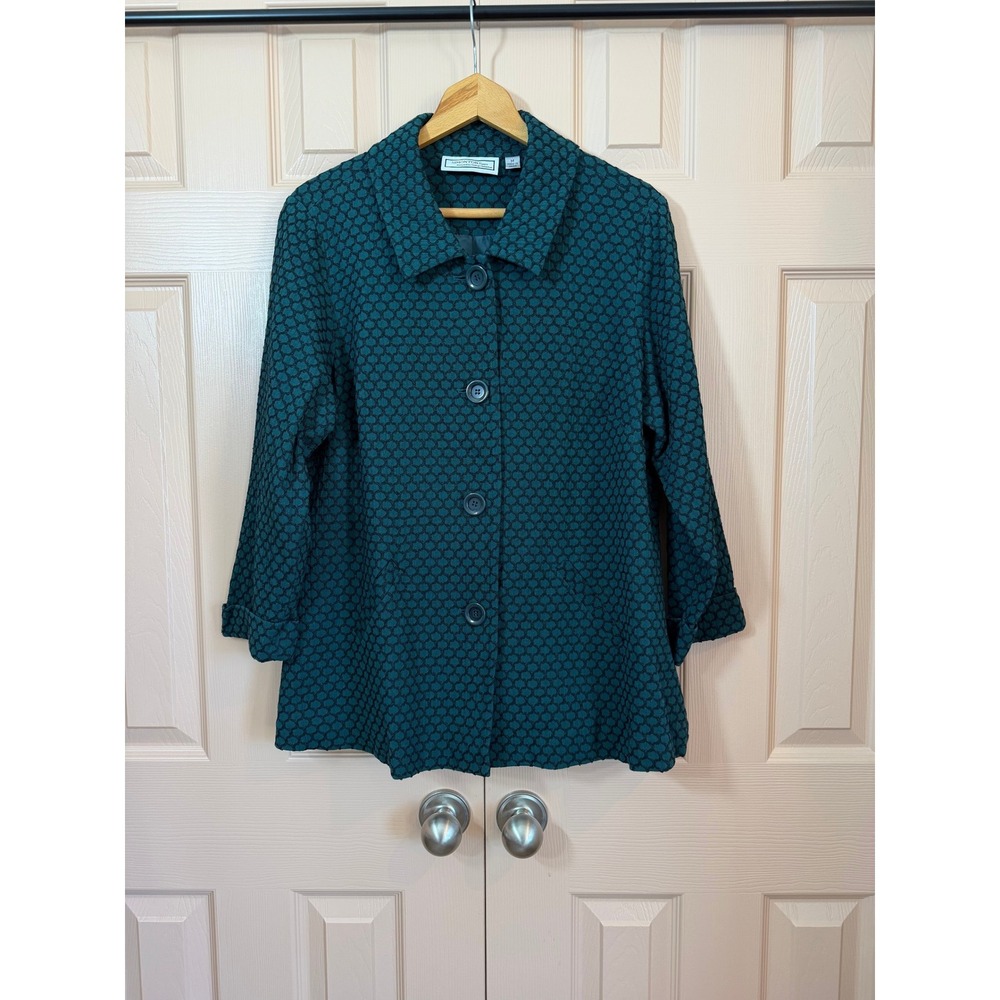 George Simonton Knit Jacket Teal Green Textured Honeycomb Lined Blazer Medium